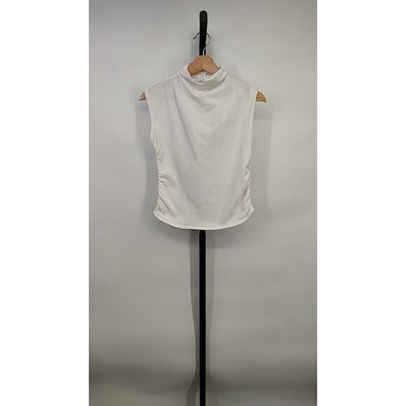 Quince Tops - Quince Women Stretch Cotton Jersey Sleeveless Mock Neck Top White Sleeved M